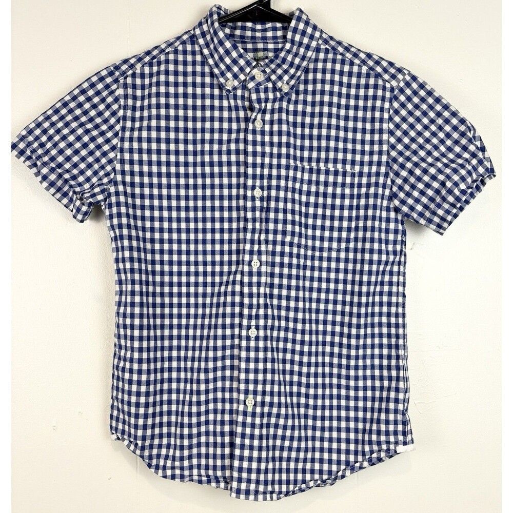 J.Crew Crewcuts Boys Polo Blue White Checkered Short Sleeve Button Down Shirt 10